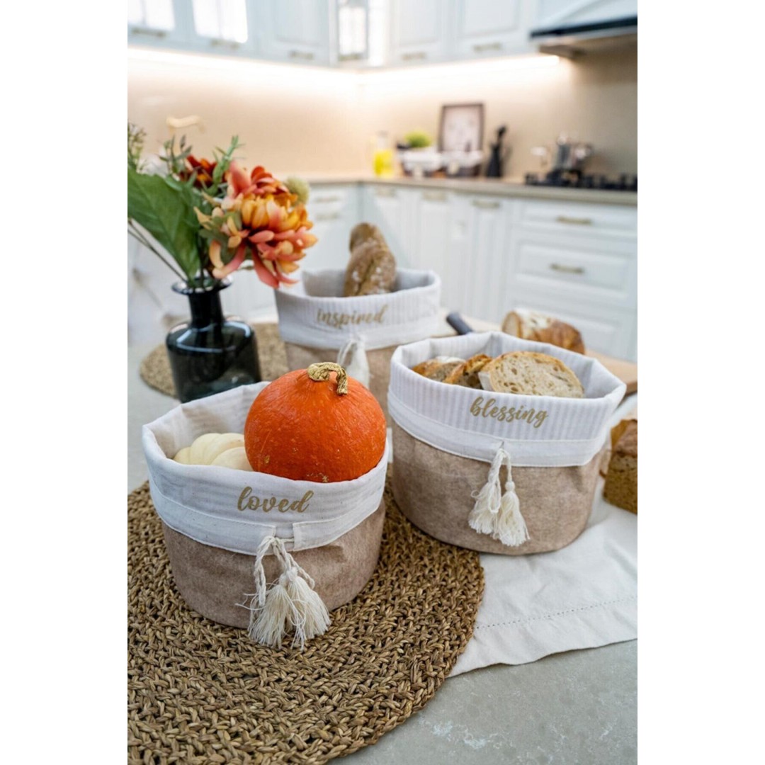 Yuvarlak Katlanabilir Çok Amaçlı Saklama Organizer Kutu Keçe Sepet (3 Boy)