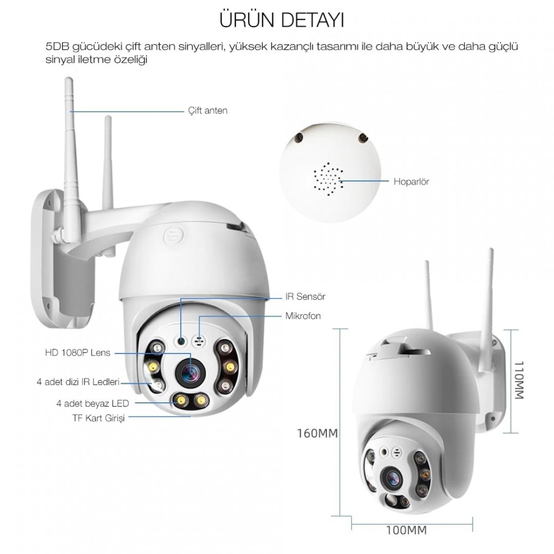 2.0 Mp Hd Lens İç Dış Mekan Suya Danıklı Ip Wifi Network Güvenlik Kamerası Wifi Kamera