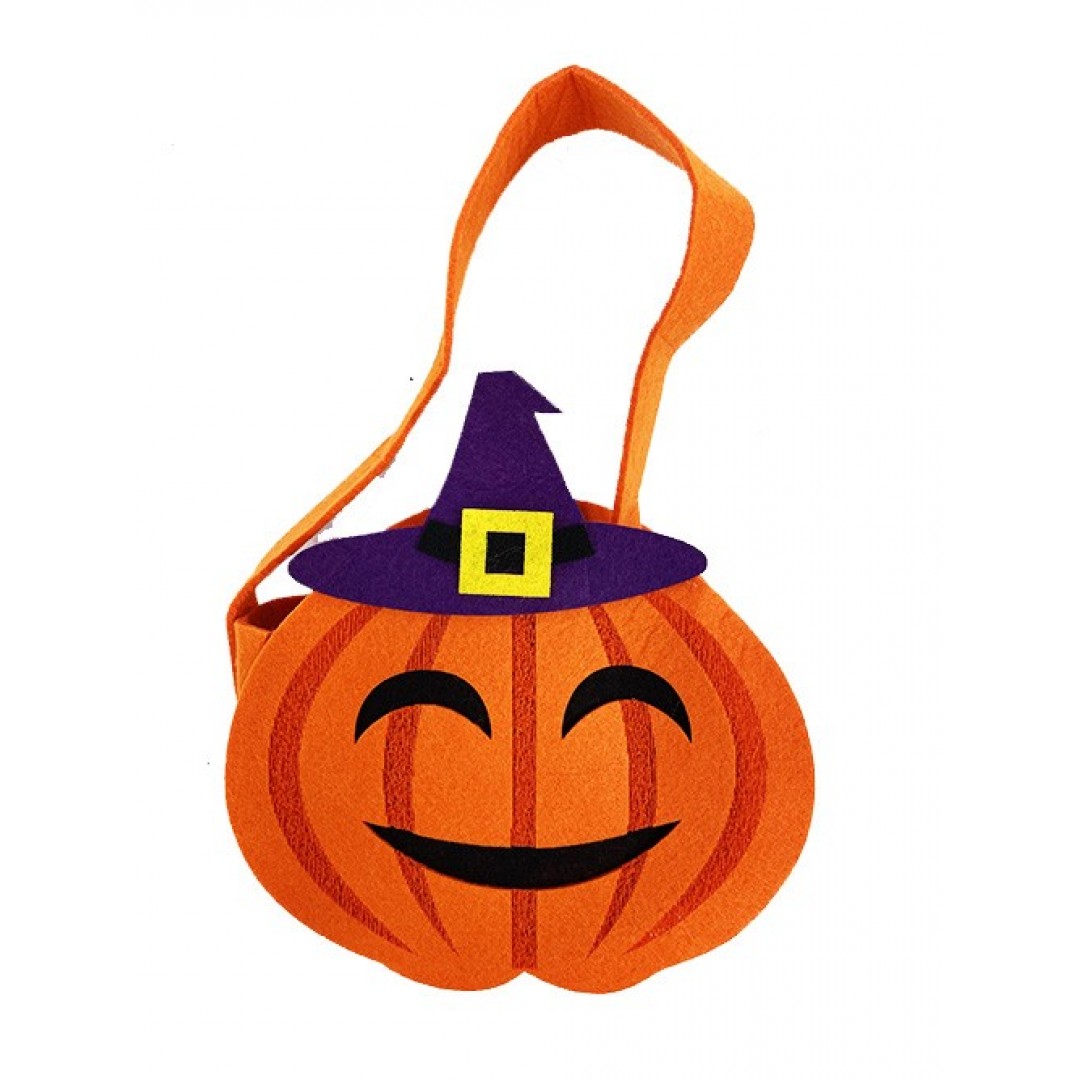 Turuncu Renk Mor Şapkalı Balkabağı Şeker Çantası 15x12 Cm