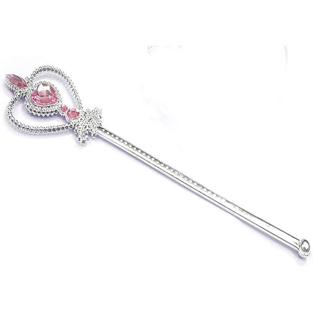 Pembe Renk Kalp İşlemeli Taşlı Karlar Ülkesi Anna Elsa Asası 32 Cm