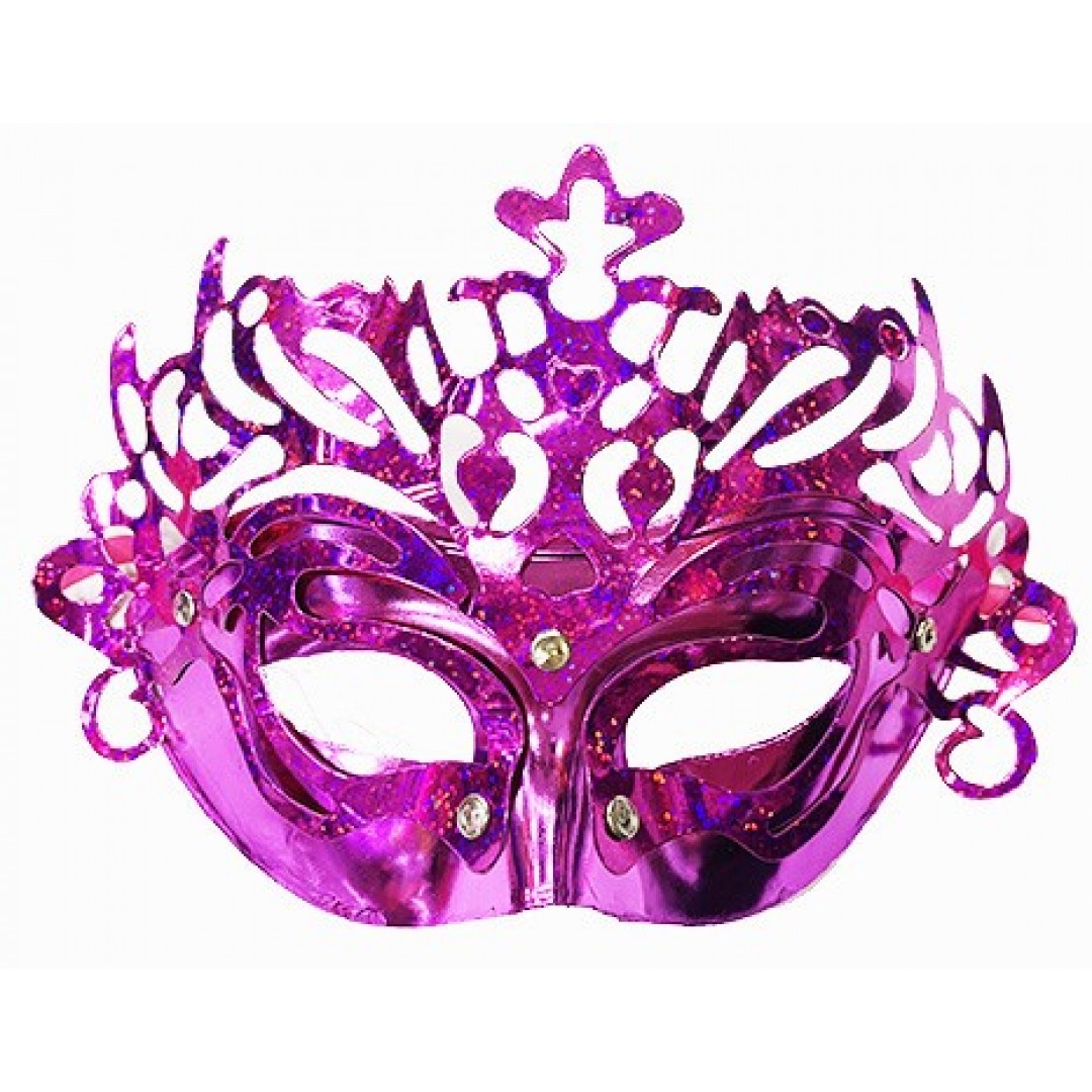 Metalize Ekstra Parlak Hologramlı Parti Maskesi Fuşya Renk 23x14 Cm