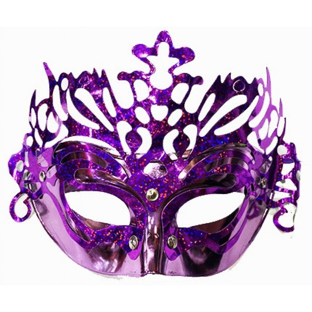 Metalize Ekstra Parlak Hologramlı Parti Maskesi Mor Renk 23x14 Cm