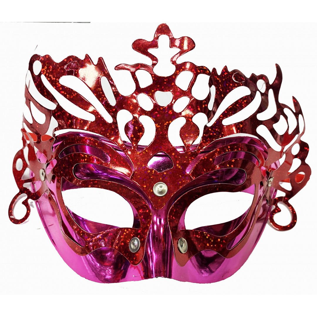 Metalize Ekstra Parlak Hologramlı Parti Maskesi Kırmızı Renk 23x14 Cm