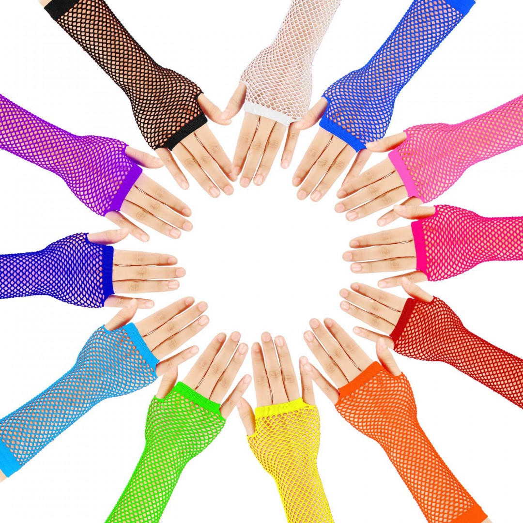 Rengarenk Dirsek Altı Boy Fileli Toptan Parti Eldiveni 12 Adet