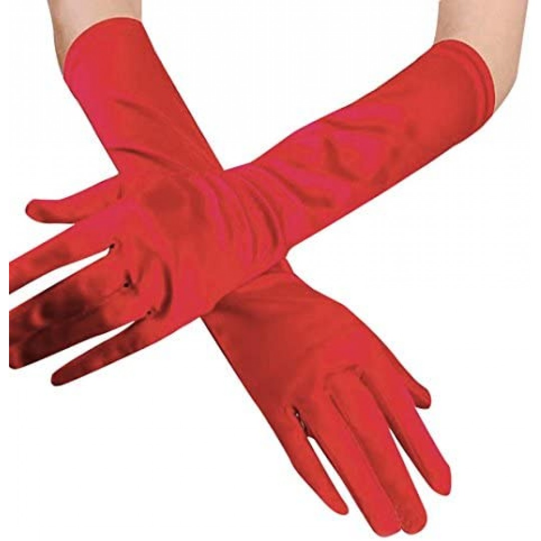 Kırmızı Renk Dirseğe Kadar Uzun Kumaş Eldiven