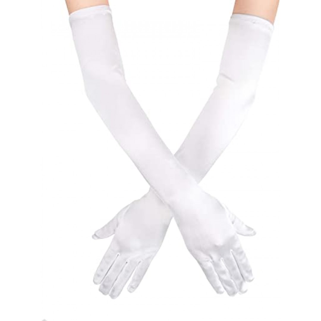 Beyaz Renk Dirseğe Kadar Uzun Kumaş Eldiven