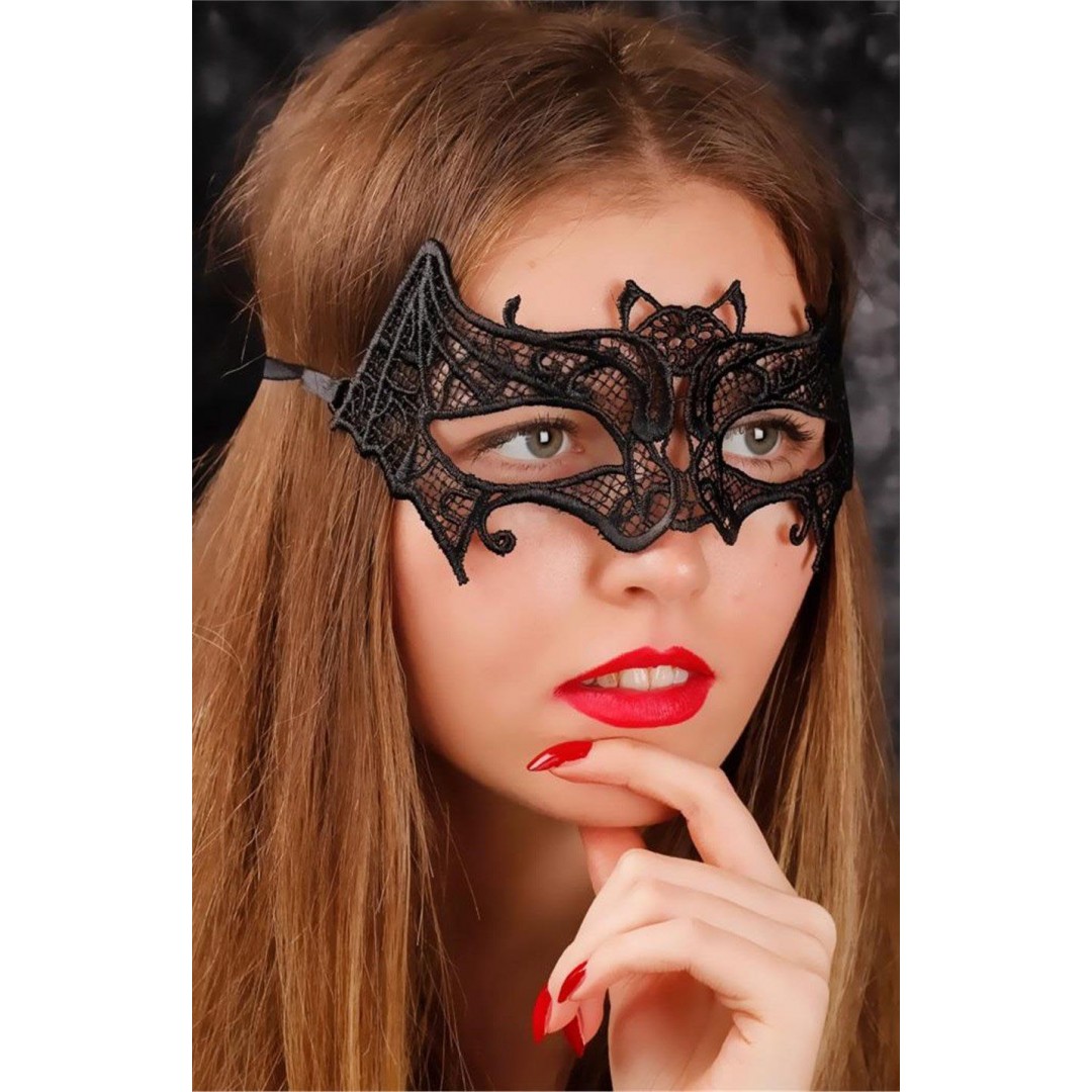 Siyah Renk Yarasa Model Dantel Balo Parti Maskesi Model 2
