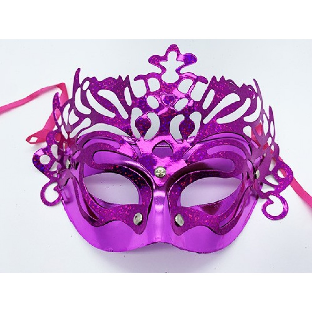 Metalize Ekstra Parlak Hologramlı Parti Maskesi Fuşya Renk 23x14 Cm