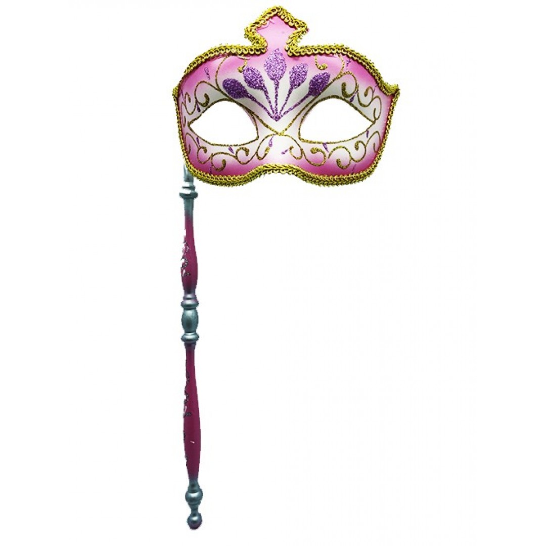 Venedik Masquerade Sopalı Maske Pembe Renk 17x35 Cm