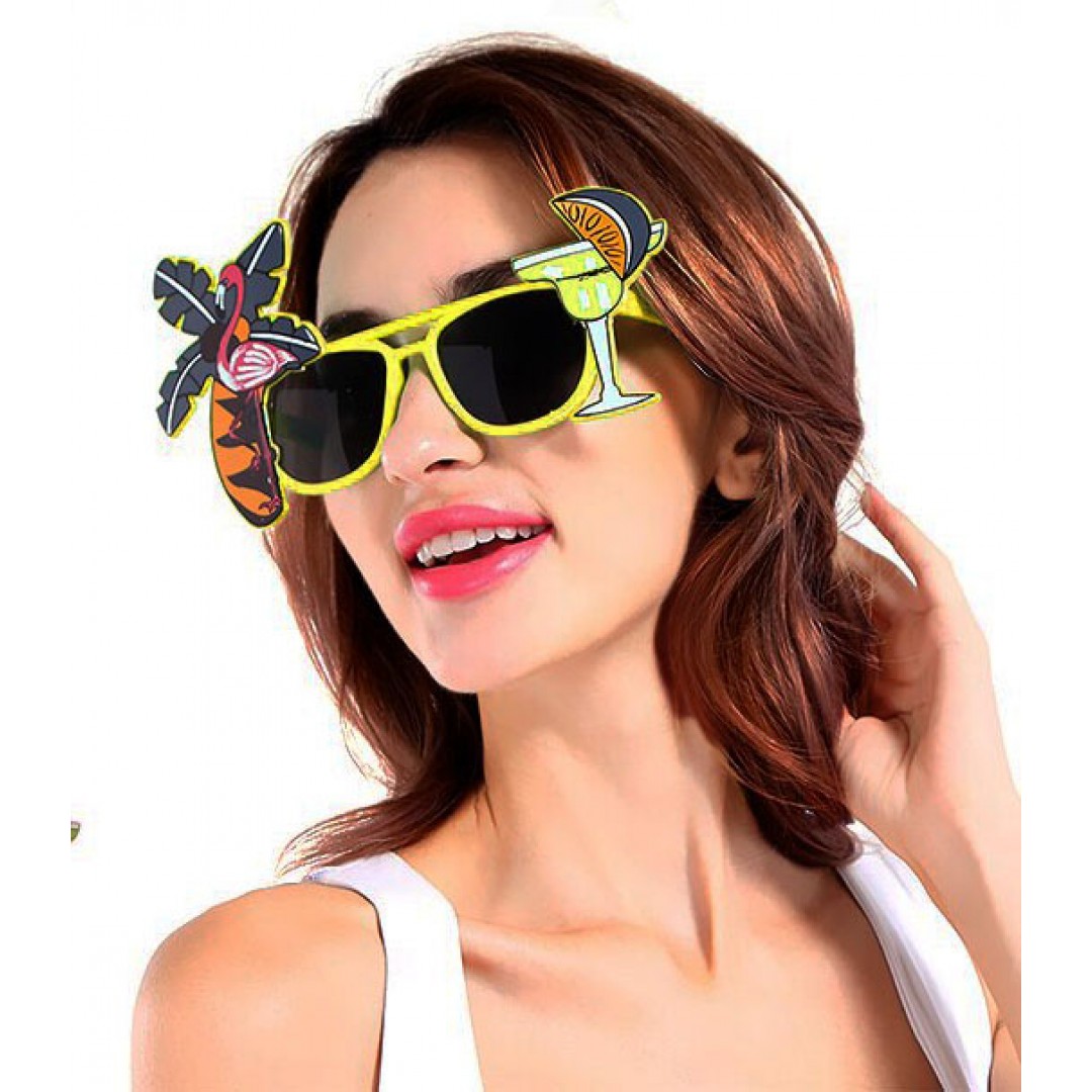 Hawaii Luau Cocktail Temalı Parti Gözlüğü Sarı Renk 8x15 Cm